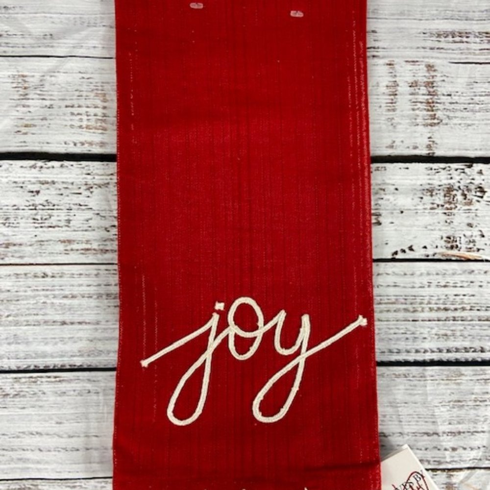 Primitives by Kathy 20 x 27 Inch Red Stripe Joy Christmas Towel w/ Tassels